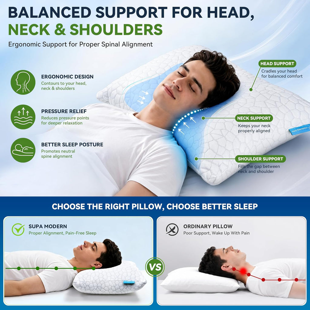 Cooling Pillow Queen Size Set of 2, CertiPUR-US Shredded Memory Foam Pillows for Sleeping, Cool Bed Pillows for Hot