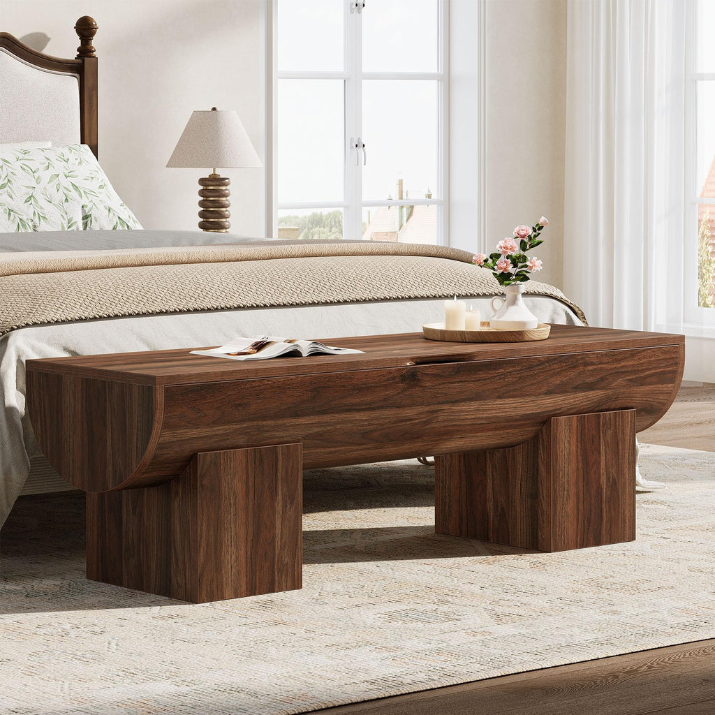 55" Storage Bench with 2 Safety Hinges, Farmhouse Shoe Bench with Flip-Top Storage, Supports 350 lb and Easy Assembly