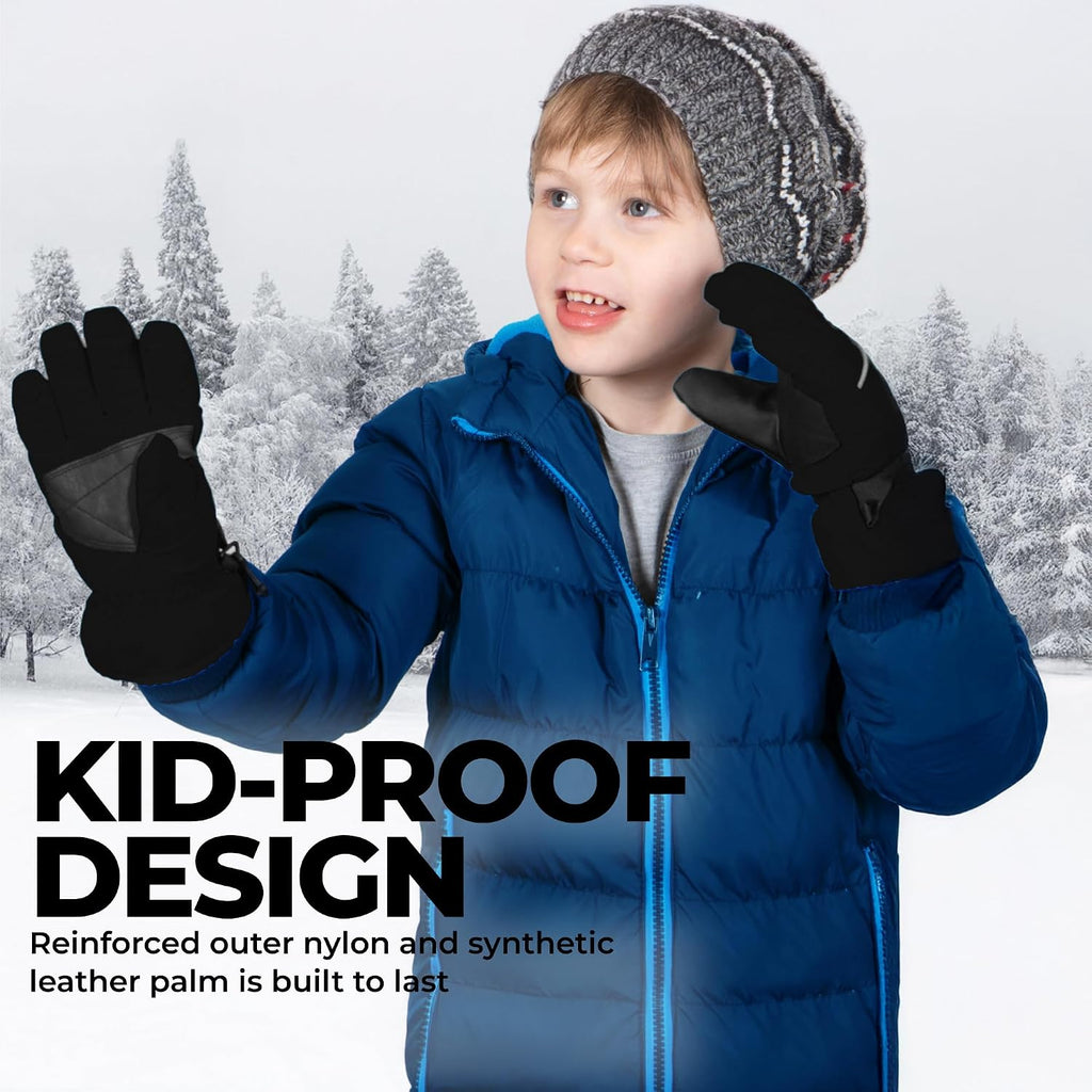 Kids Snow Gloves - Ski & Snowboarding Waterproof Insulated Winter Gloves for Girls, Boys & Toddlers