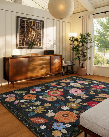 8x10 Washable Vintage Floral Area Rug, Low Pile Non-Slip Faux Wool Carpet for Living Room Kitchen Bedroom
