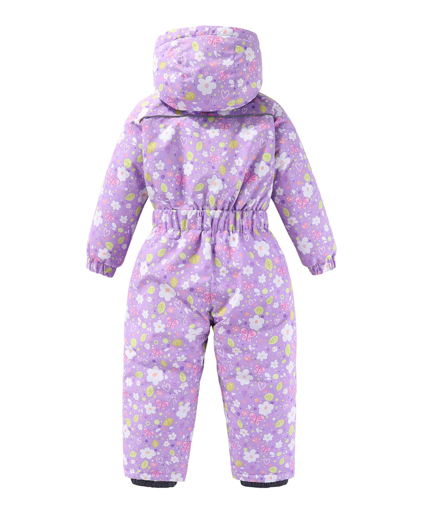 Girls Floral One Piece Overall Snowsuit Winter Warm Ski Suit Lavender Blooms