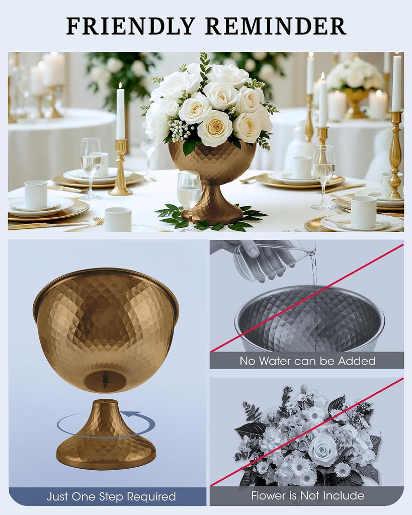 8.25'' Wide 7.3''High Decorative Bowl Vase Set of 10,Distressed Gold Metal Compote Bowl for Tables,Urn Vases for
