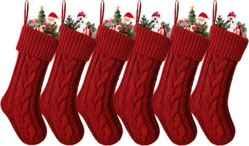 Christmas Stockings Set of 6 Knitted Red Christmas Stockings Large Xmas Decoration for Holiday Fireplace Hanging