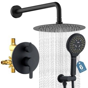 Matte Black Shower Faucet Set, Wall Mount Rain Shower System 10 Inches Shower Head and Shower Handheld, Included
