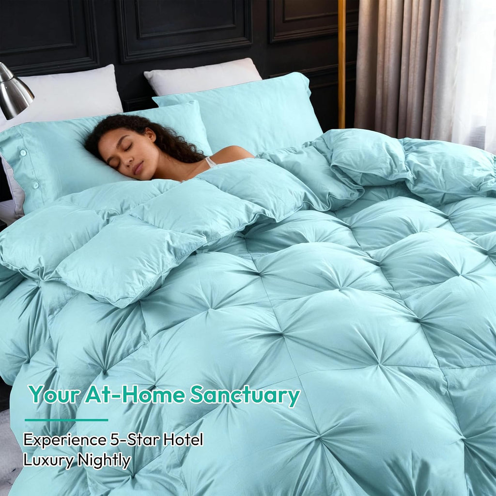 Pinch Pleat Waterfowl Feathers and Down Comforter Twin Duvet Insert,750+ Fill Power,1200TC 100% Cotton, Premium All