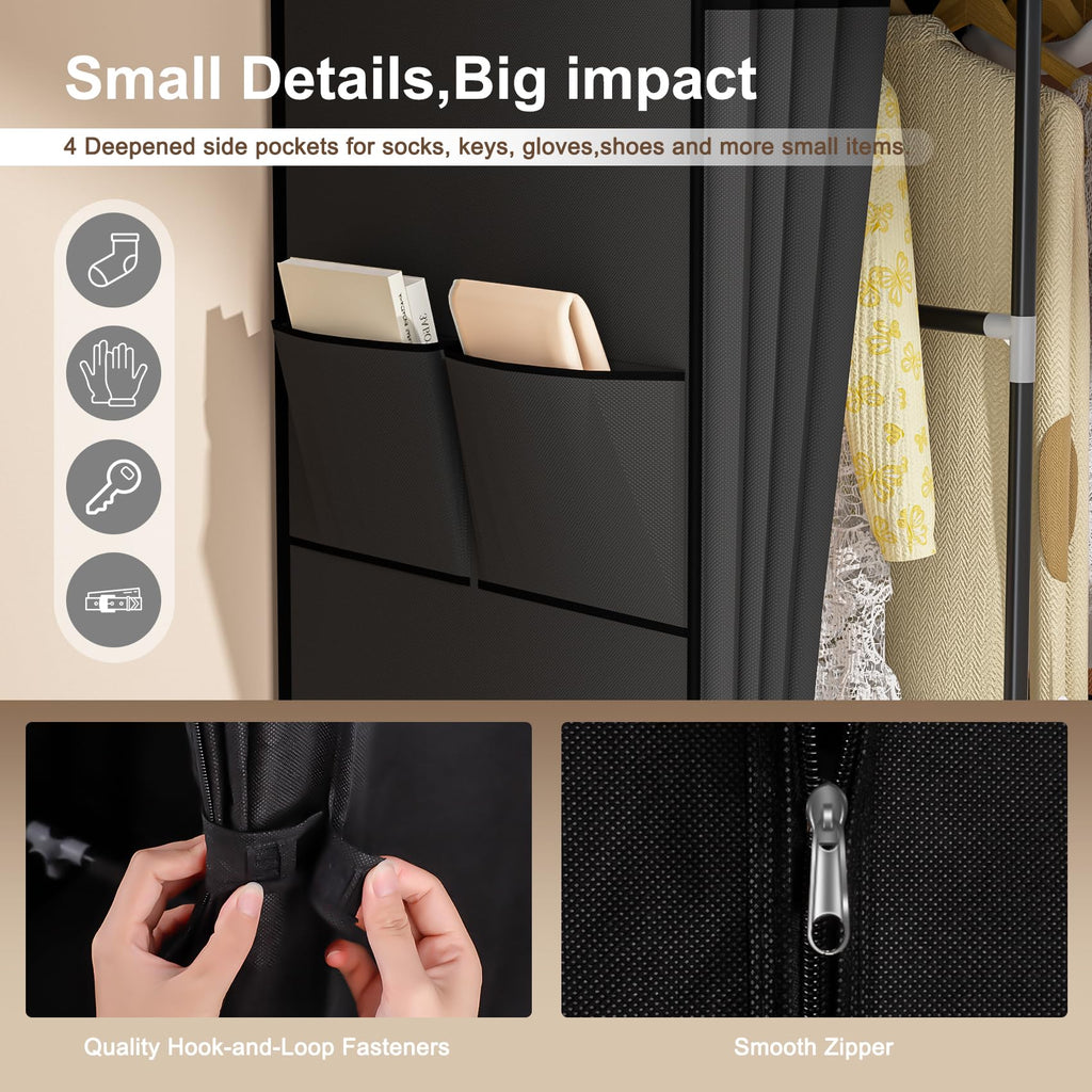 Wardrobe Closet, 66 Inch Portable Closet for Hanging Clothes, Large Capacity Clothes Rack Organizer with Cover & 4
