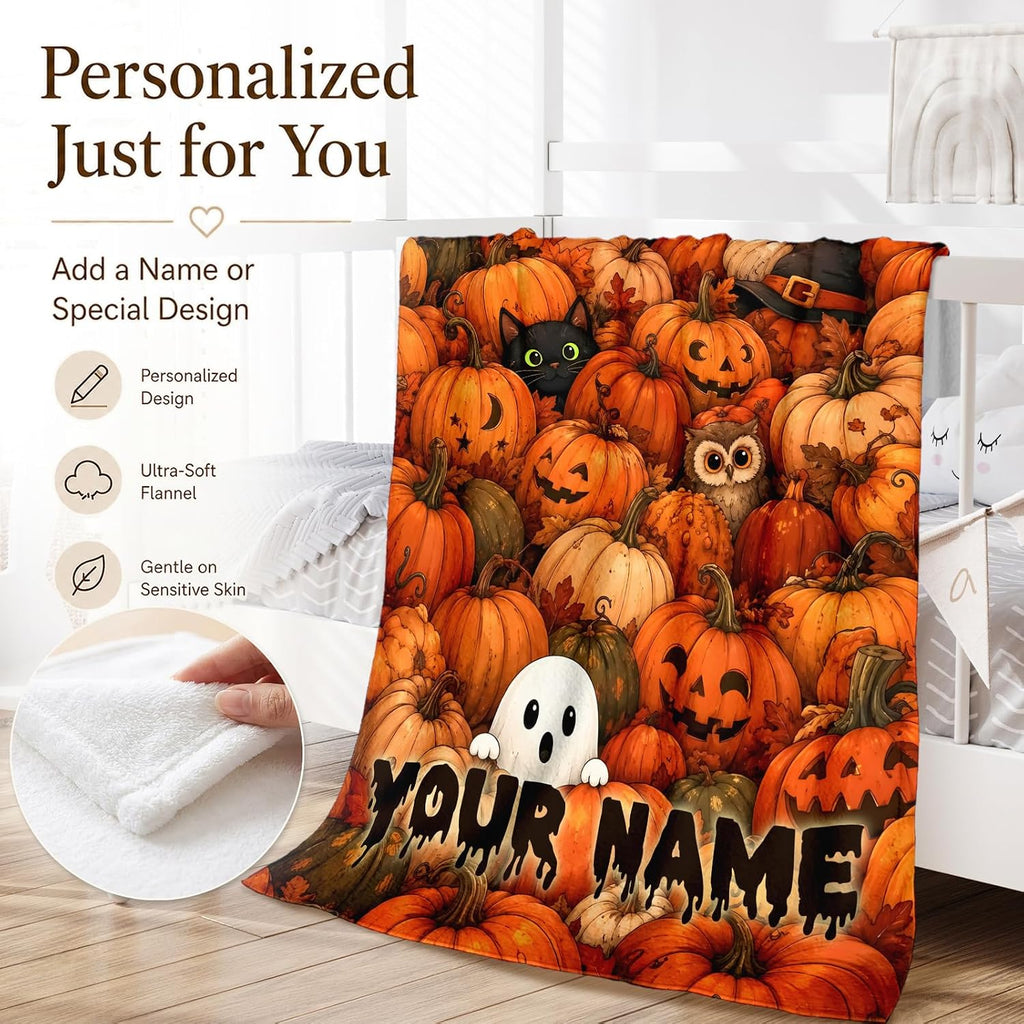 Personalized Halloween Blanket Gift, Druable Flannel Throw Bed Sofa Decor