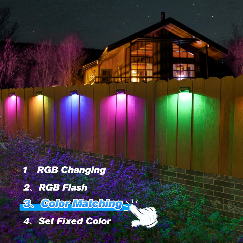 Solar Led Deck Lights, Warm White & RGB Modes, Outdoor Waterproof for Backyard, Pool, Patio, Fence Post/Line (4Pack &
