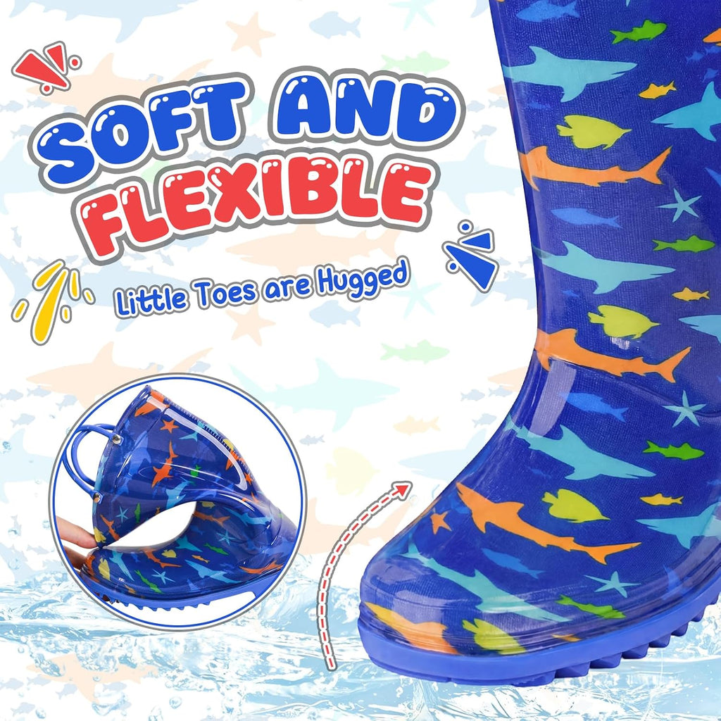 Kids Rain Boots For Boys Toddler Little Dinosaur Shark Rainboots