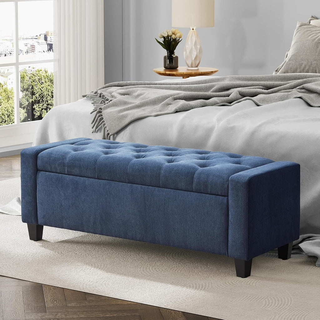 Ottoman with Storage, 48.8" Fabric Storage Ottoman Bench with Hinge, Bedroom Bench, Upholstered Benches with Seating