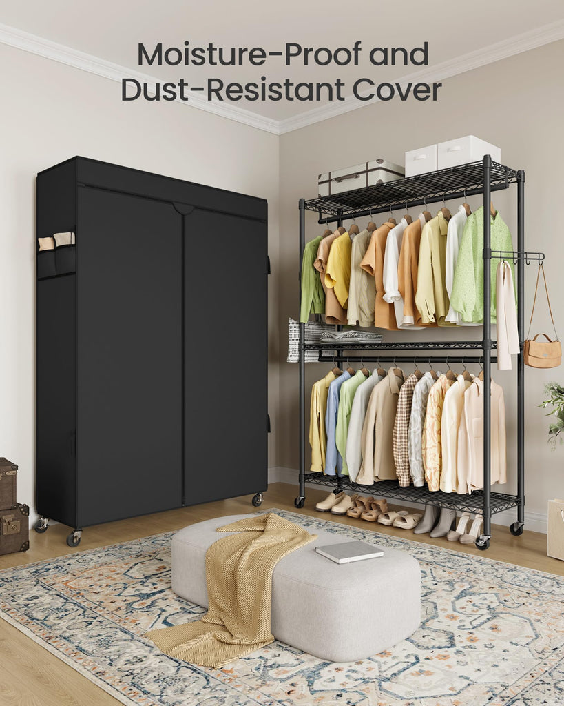 Clothing Rack, Heavy-Duty Garment Rack, Adjustable Storage Shelves