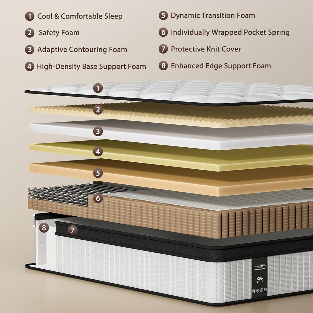 King Size Mattress, 12 Inch Hybrid Mattress King Size in a Box, Medium Firm | King Mattress with Cooling Gel Memory