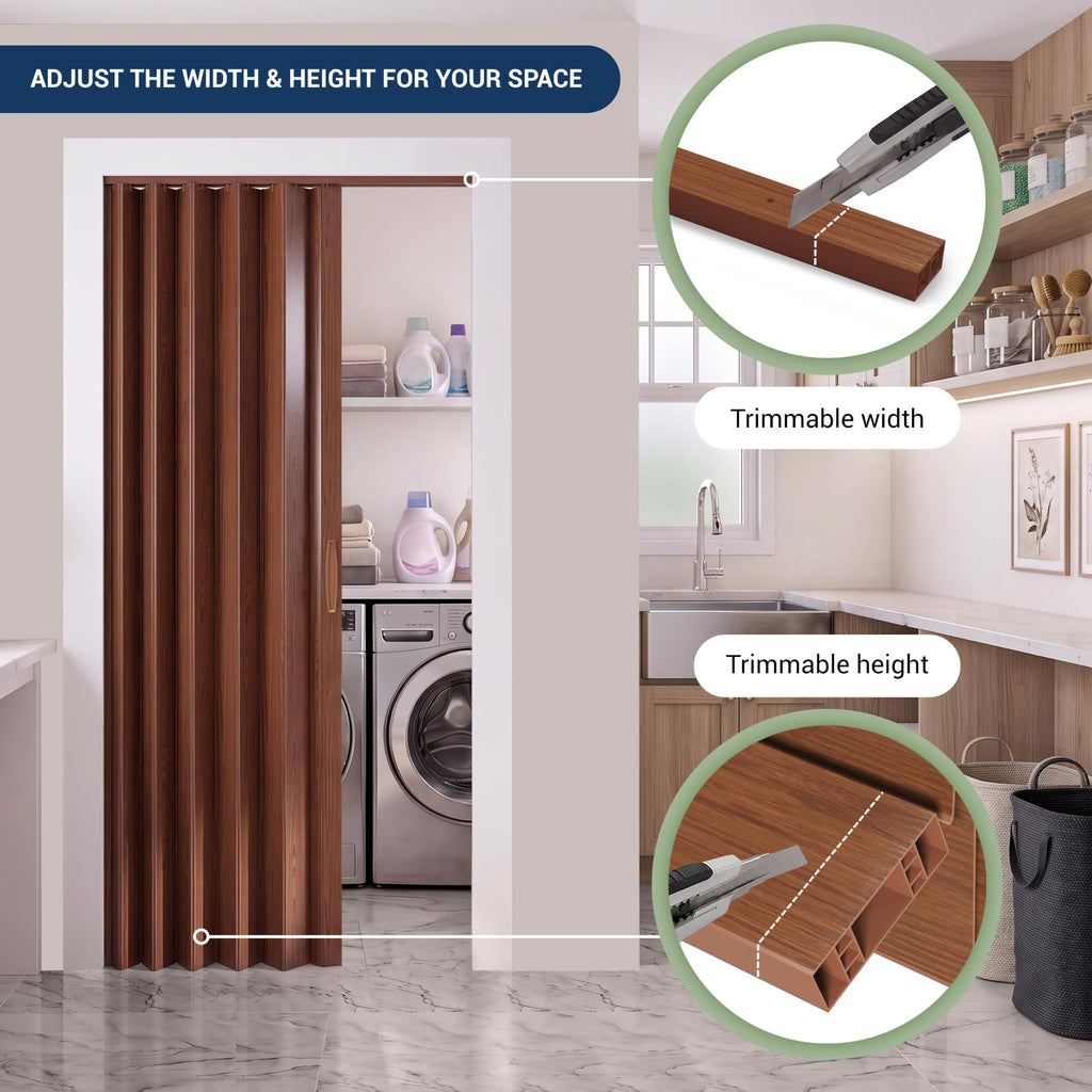 Studio Series 36" x 80" PVC Foldable Accordion Door, Walnut