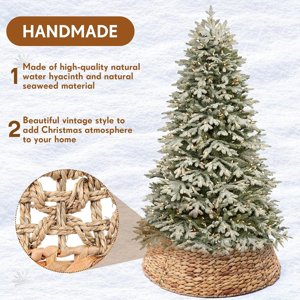 Christmas Tree Collar Woven Rattan Christmas Tree Base Cover Rustic Natural Seagrass and Water Hyacinth Wicker Skirt