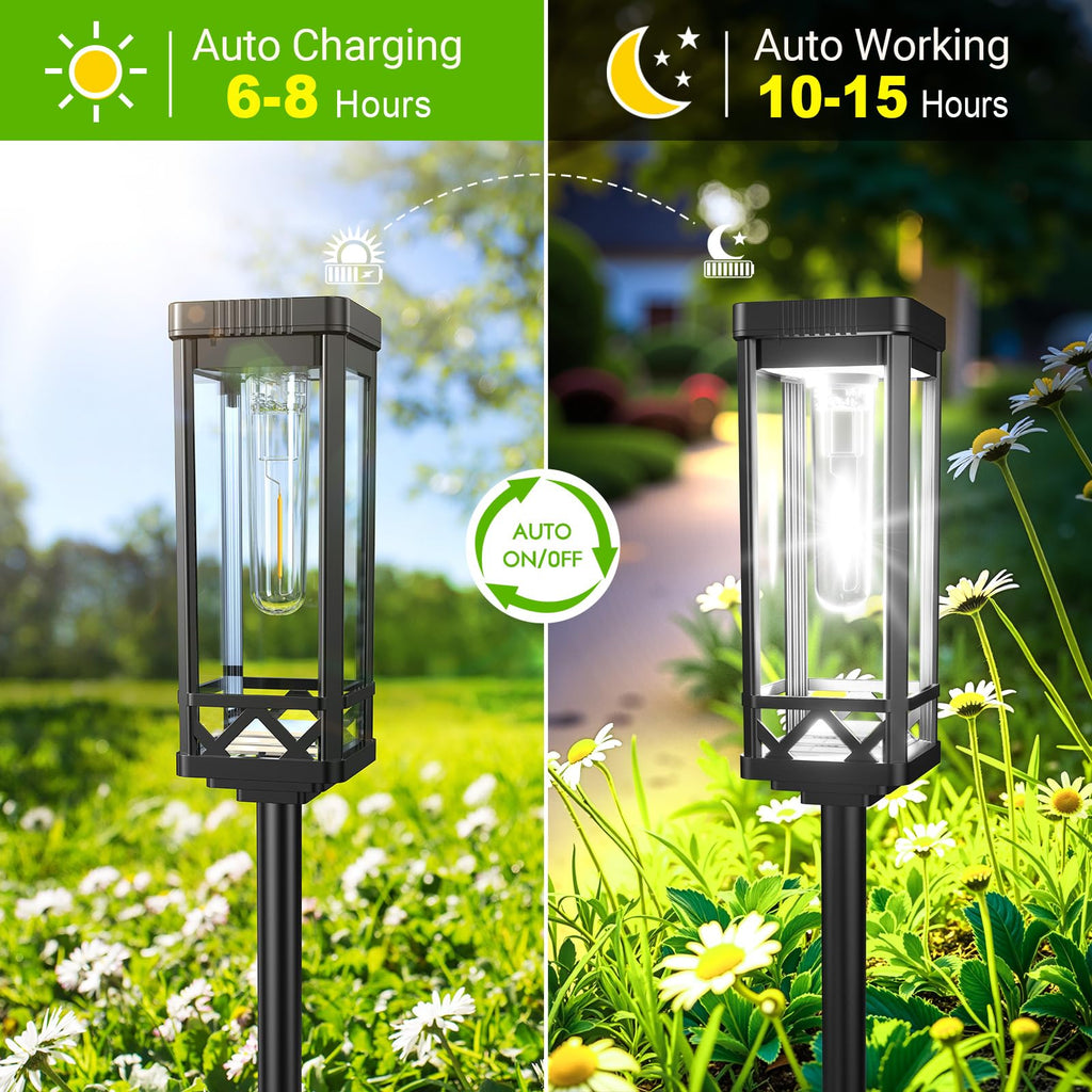 Taller Solar Pathway Lights Outdoor, 6 Pack Upgraded Brighter Solar Garden Lights Solar Powered, Up to 15 Hours
