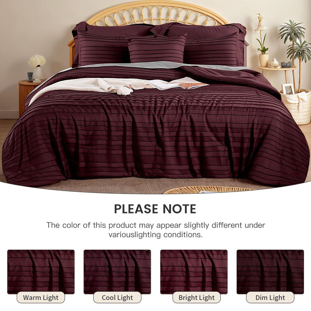 Tufted Boho Comforter Set Full, 8 Pieces Ultra Soft Brushed Microfiber All-in-One Bedding, Lightweight All Season
