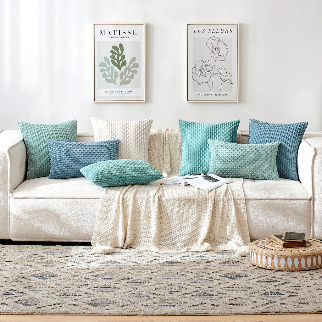 Decorative Throw Pillow Covers 18x18 Turquoise Textured Corduroy