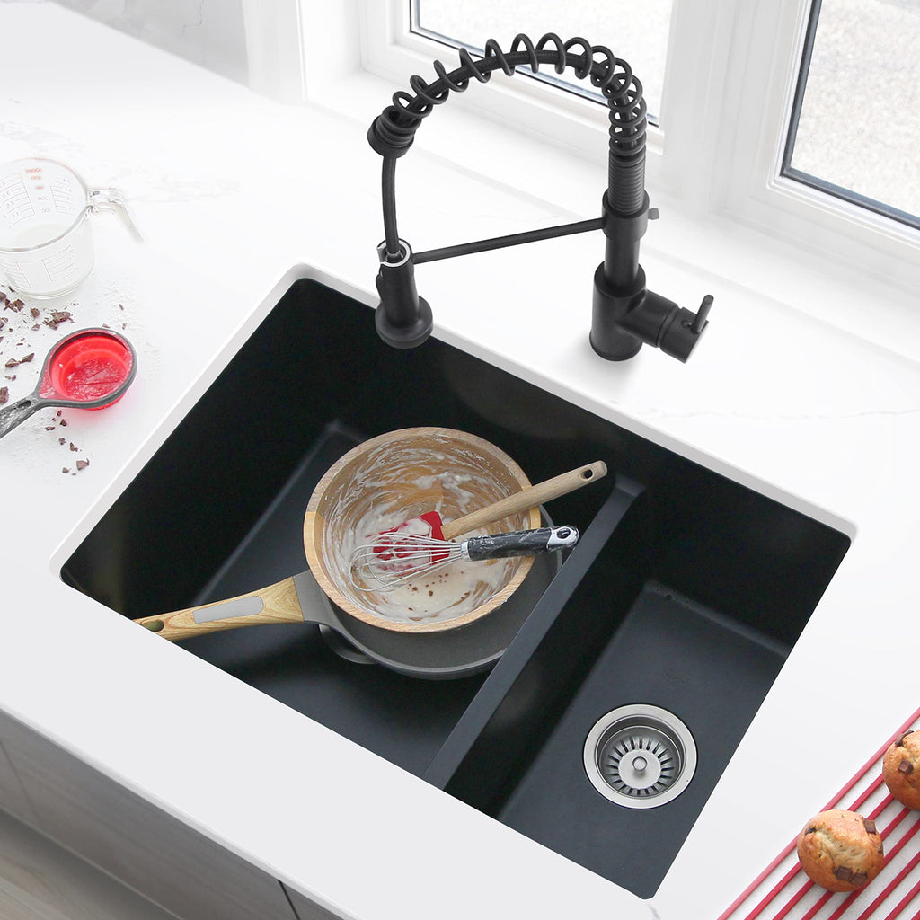 27.25 x 18.75 Inch Drop In or Undermount Kitchen Sink Double Bowl Workstation 9.5 Inches Deep Granite Composite