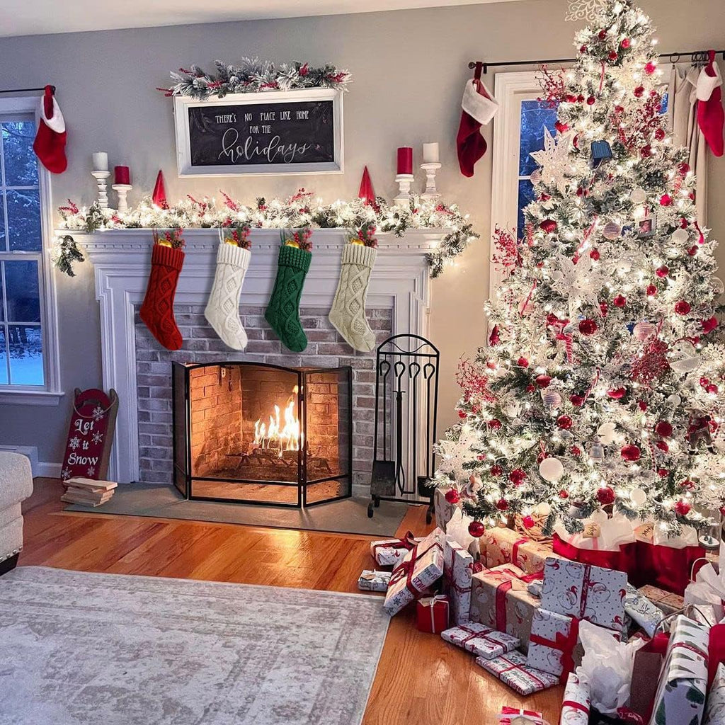 Inches Large Size Cable Knitted Stocking Gifts & Decorations for Family Holiday Xmas Party - Set of 4