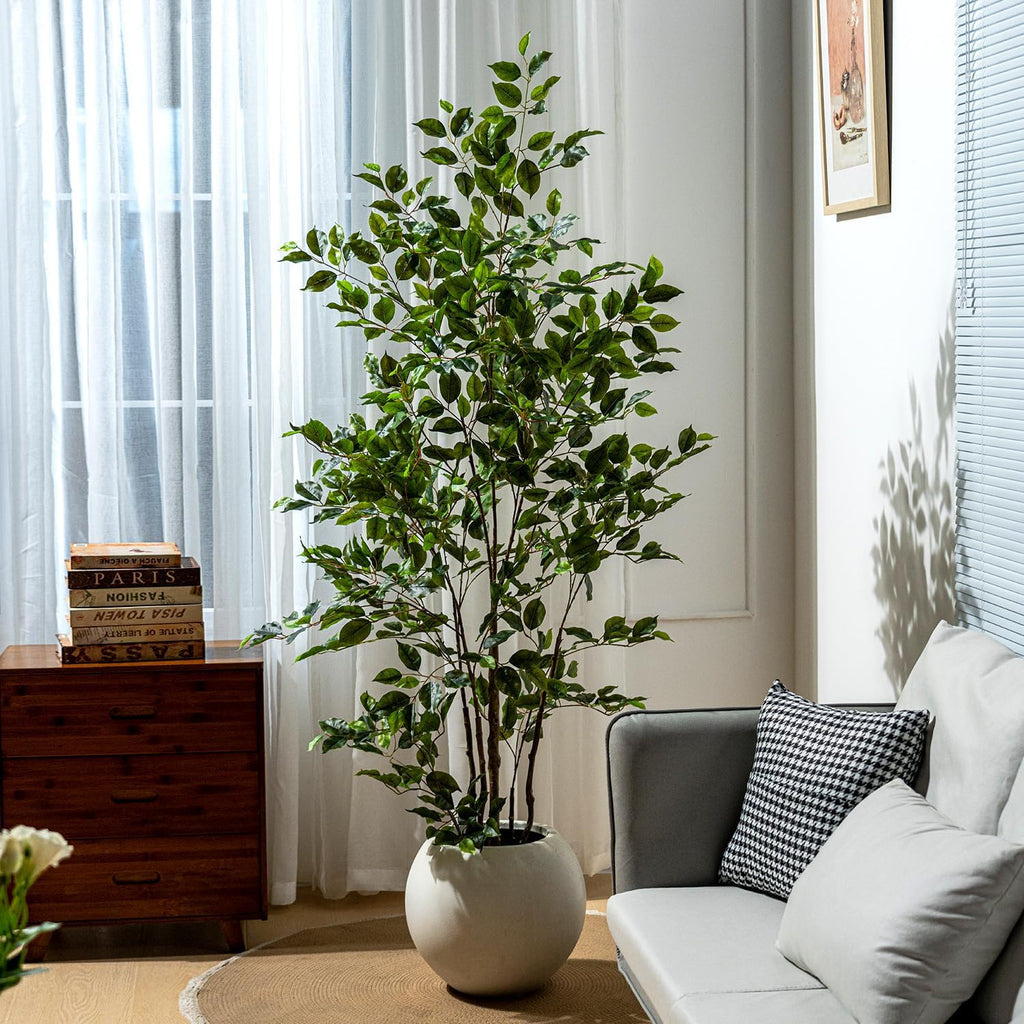 Artificial Ficus Tree Indoor 6ft, Large Potted Faux Tree with Realistic Silk Leaves & Trunk Corner Decor