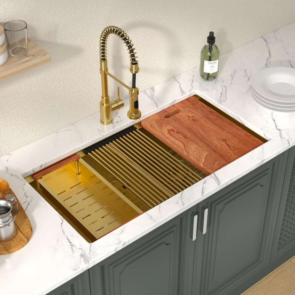 33 Inch Matte Gold Double Bowl Kitchen Sinks