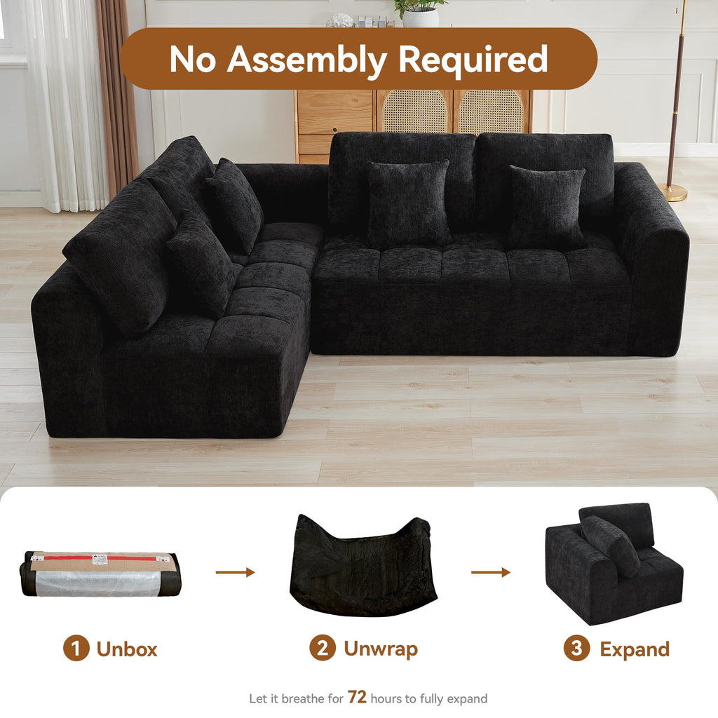 110''Modular Sectional Couches, Cloud Boneless Compressed Sofa Left Facing Chaise, Oversized L Shaped 4 Seater