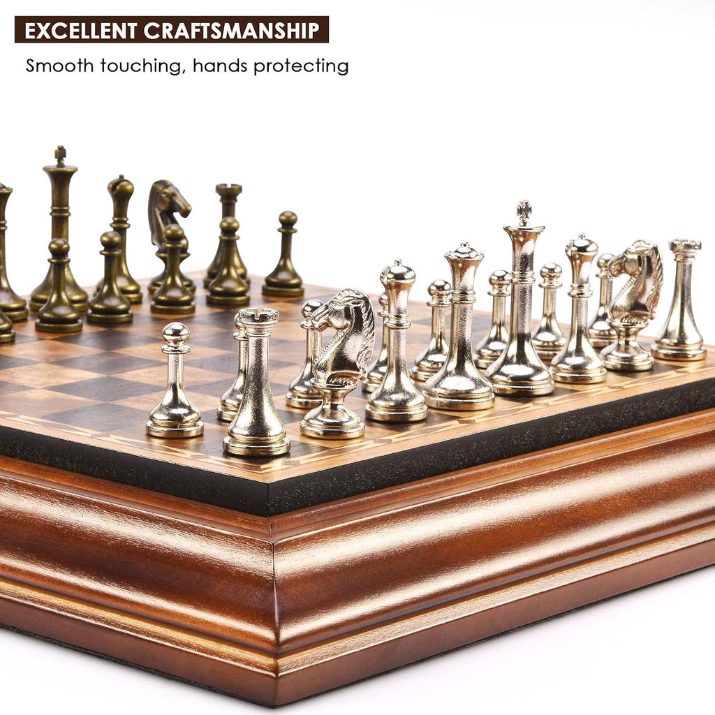 14 inches Wooden Chess Set with Metal Chess Pieces / 2.5'' King/Storage for Chessmen/Gift