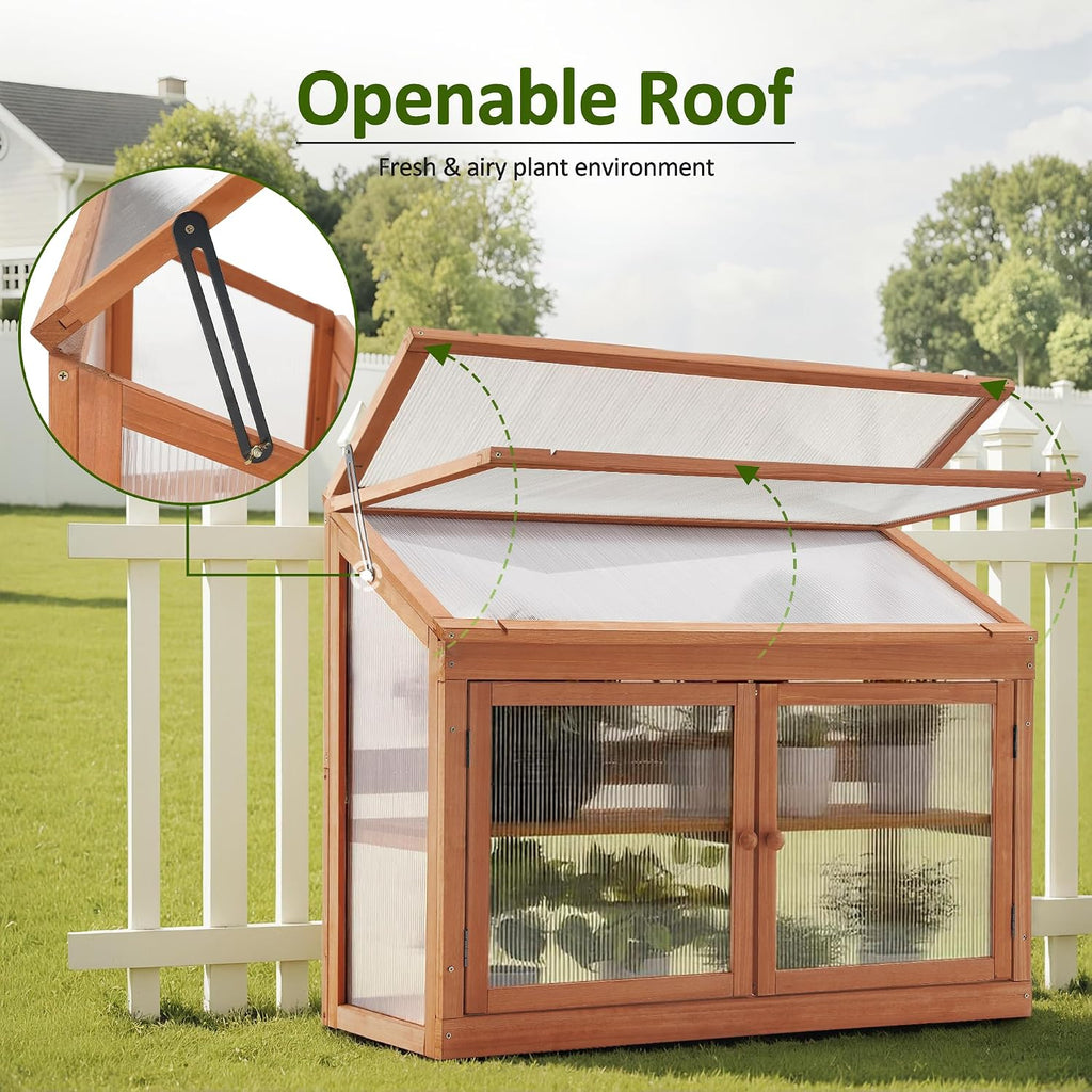 Wooden Cold Frame Garden Greenhouse Flower Planter 0160 (Orange)