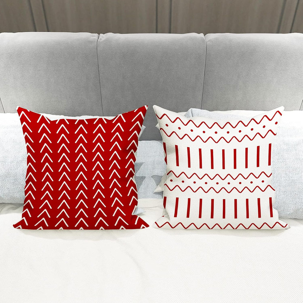 Christmas Red Linen Pillow Covers 18x18, Home Sweet Home Farmhouse Throw Pillow Covers, Holiday Decorative - Set of 4
