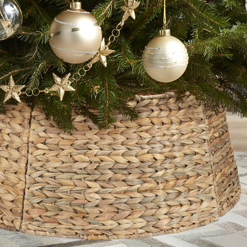 5-Piece Rattan Christmas Tree Collar - 26" Rustic Farmhouse Tree Skirt- Xmas Tree Base Cover for Christmas