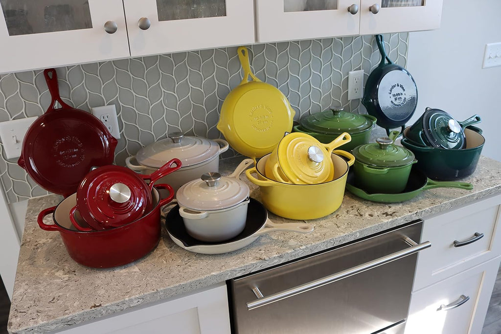 5-Piece Enameled Cast Iron Cookware Set - Includes 5.7 Quart Dutch Oven with Lid, 10.25 Inch Skillet, 2.2 Quart