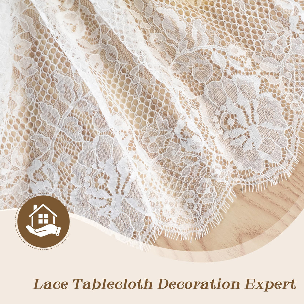 White Lace Tablecloth 60"x120" - Vintage Boho Rectangle Overlay for Rustic Weddings, Bridal Showers, and Stylish