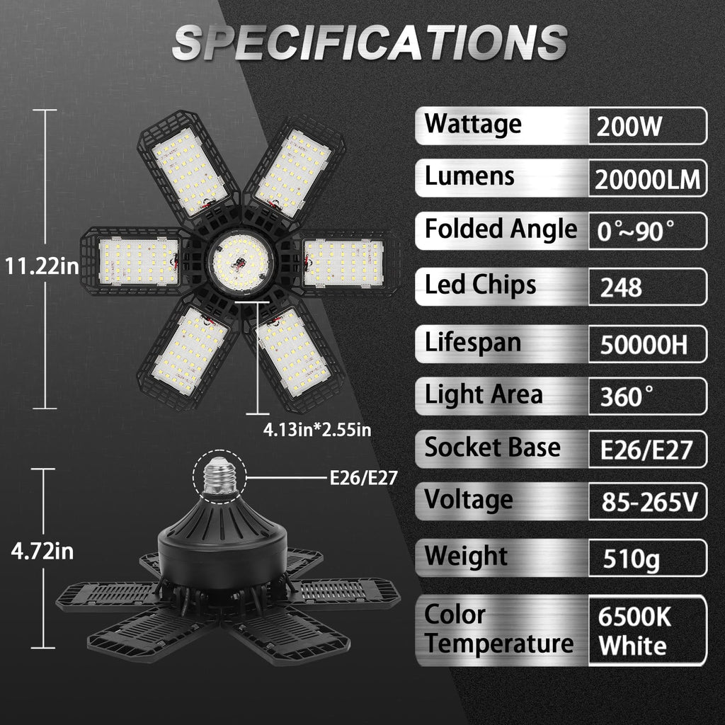 LED Garage Lights 4 Pack, Garage Lights Ceiling LED 6500K