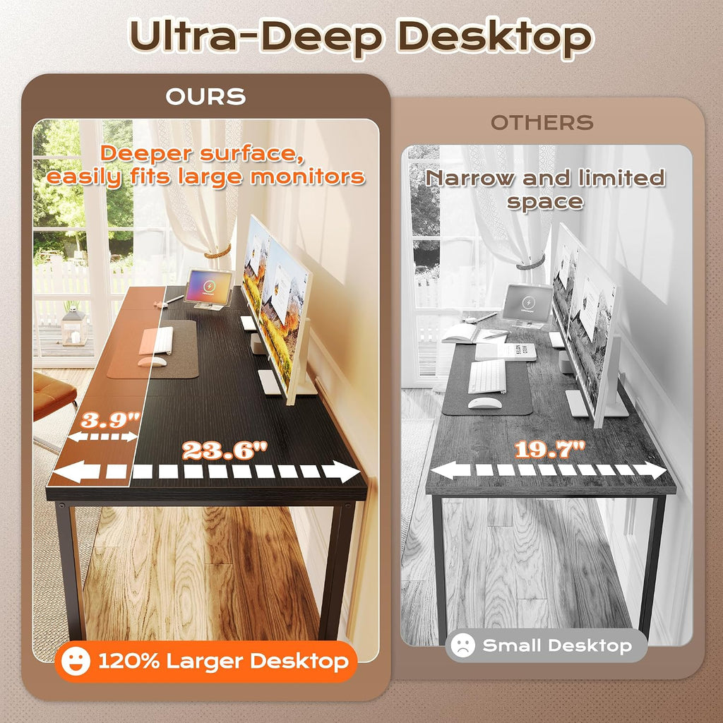 63 x 24 inch Desk with Power Outlets & USB-C, Deeper & Thicker Desktop, Robust Metal Tubes, Computer Desk, Heavy Duty