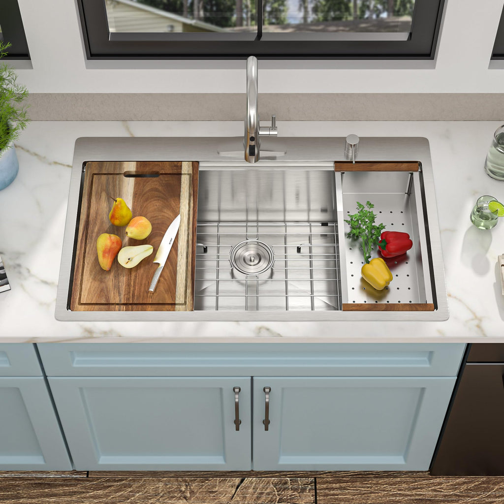 36"x22" Drop In Ledge Workstation Kitchen Sink