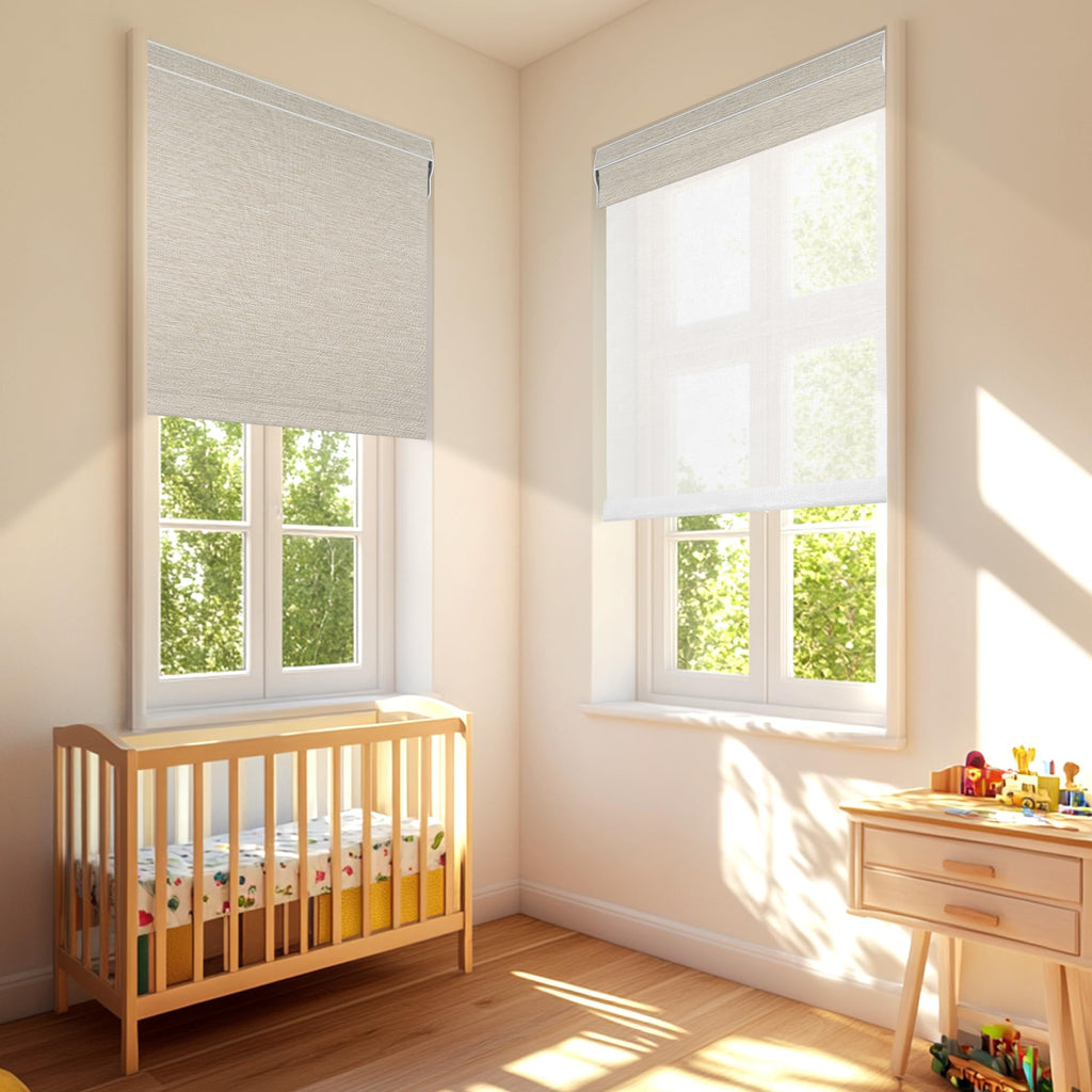 Cordless Dual Roller Shades, Jacquard Beige & White, Custom Size