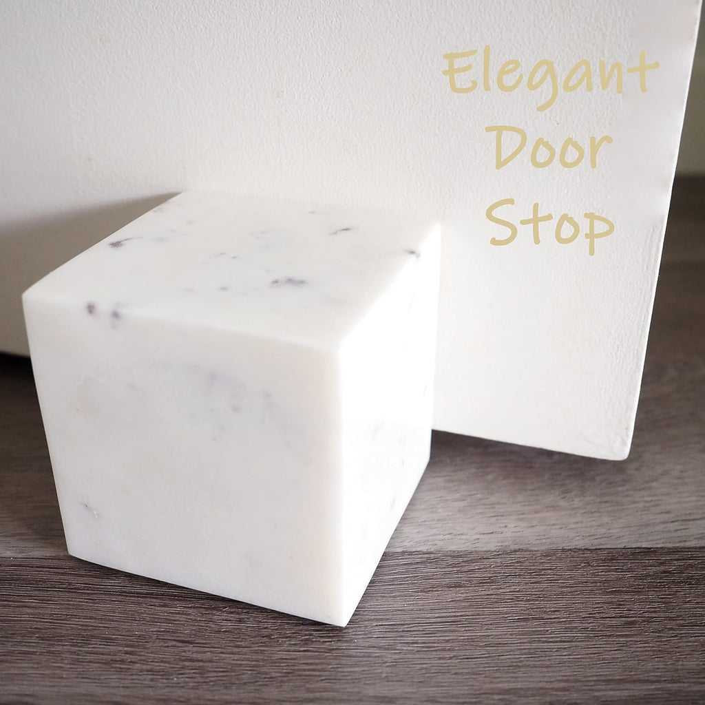 Marble Bookends Handcrafted Heavy Marble Cube Square Bookshelf Decor Set of 2 Decorative Bookends Book Stoppers with