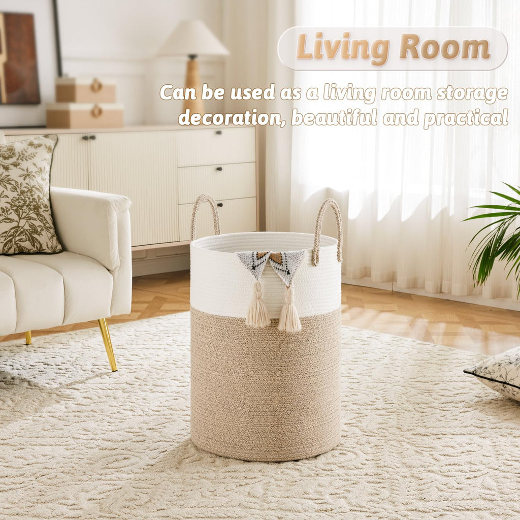 Laundry Basket,Woven Cotton Rope Laundry Hamper,60L for Decor Storage of Dirty Clothes,Toys and Blankets ,Baby Room