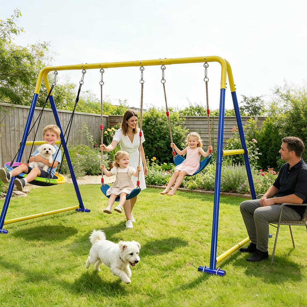 Swing Set for Backyard 3-in-1, 600lbs with 1 Saucer and 2 Belt Swing