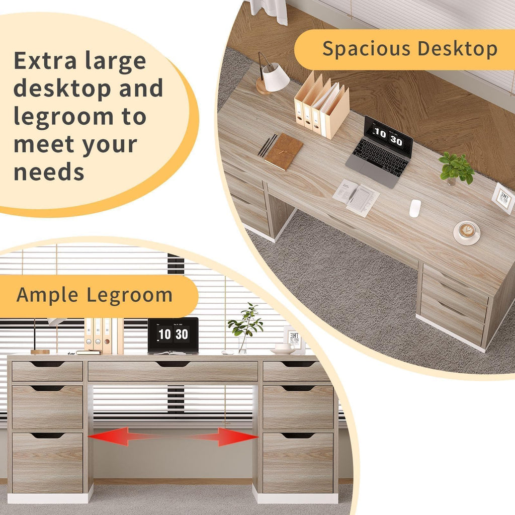 Home Office Desk with Drawers, 54 Inch Computer Desk with Storage, Study Writing Desk with 7 Drawers for Small