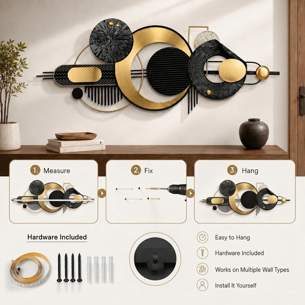 59x22in Large 3D Metal Wall Art,Geometric Design