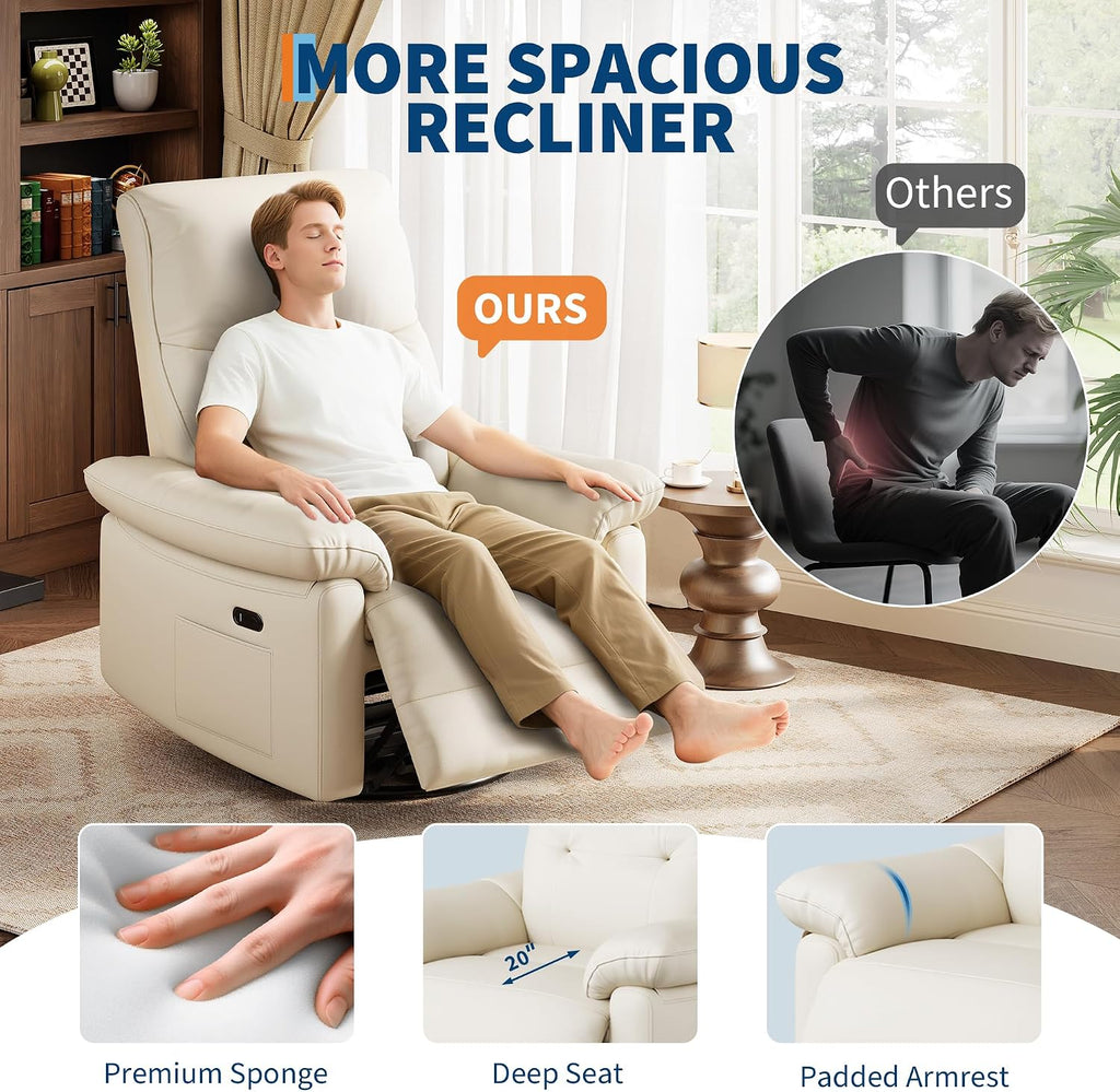 Power Recliner Chair, 270° Swivel Rocking Glider with USB Charging Port, PU Leather Upholstered Fabric and Button