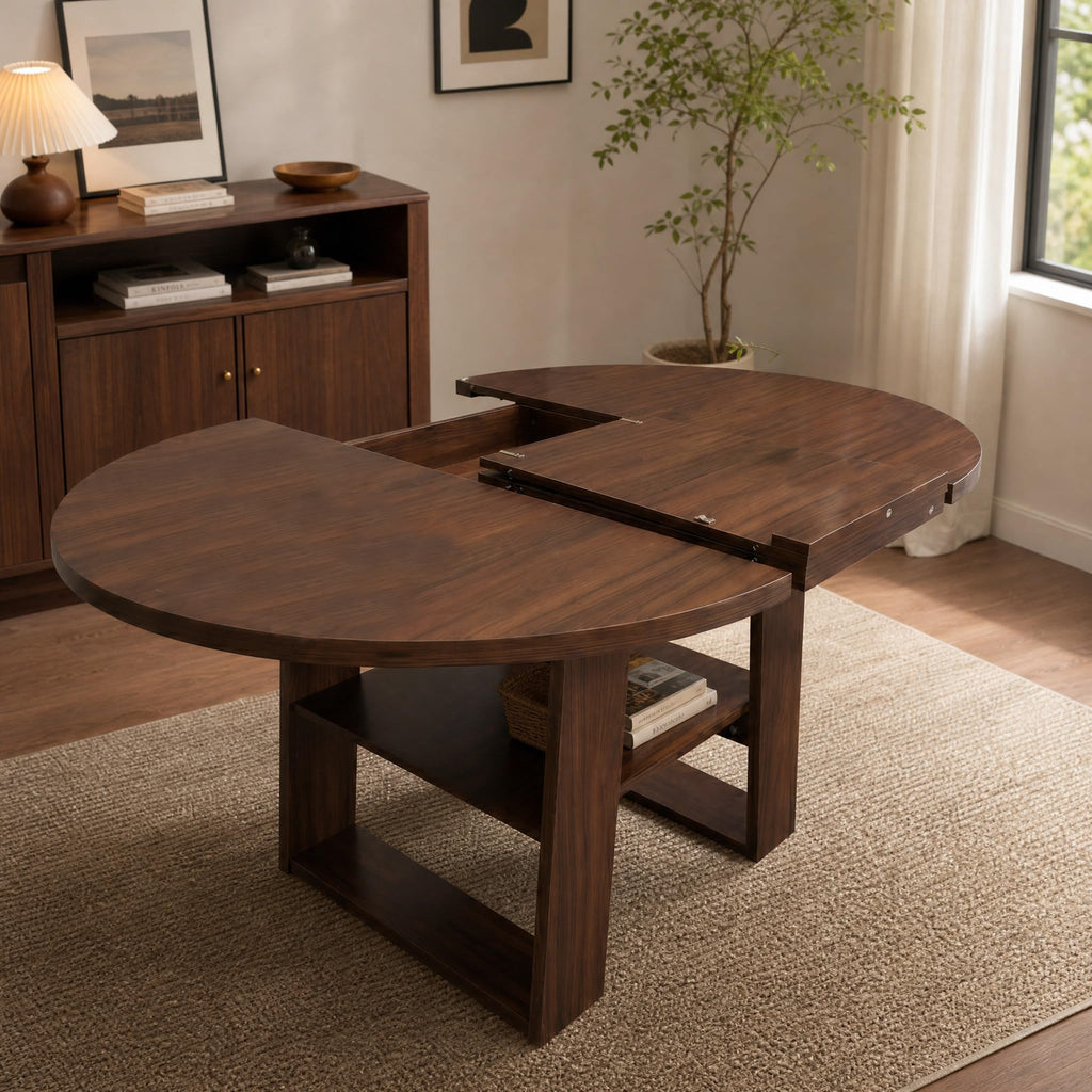 43.3"-59" Rustic Extendable Round Dining Table for 4-6, Walnut