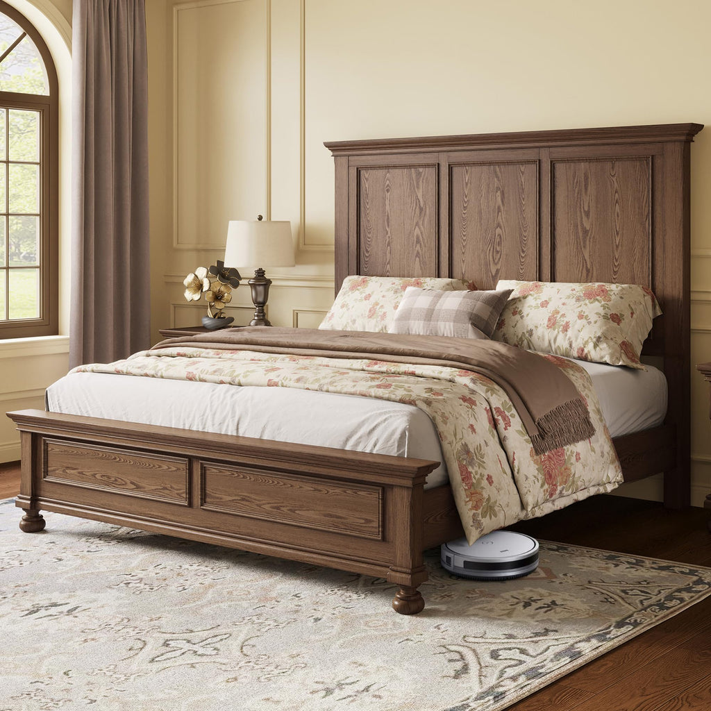Solid Wood King Bed Frame with 65.2" High Headboard