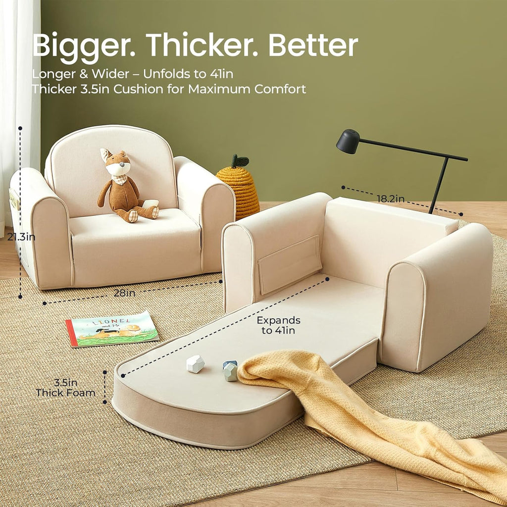In-1 Foldable Kids Couch with Pocket Soft Thick Toddler Sofa