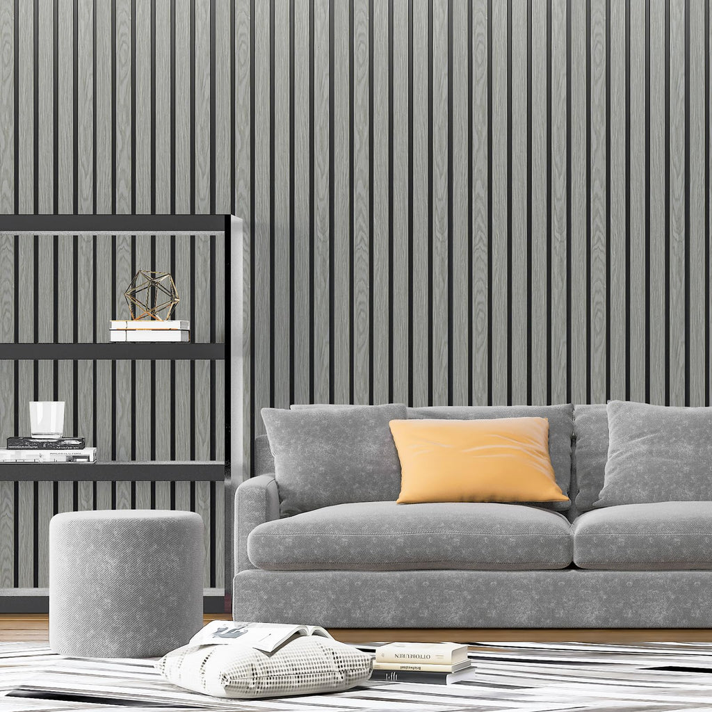 Six-Grid Design Slim Slat Wall Panel, 104 x 12 Inch, 4-Pack, Ash