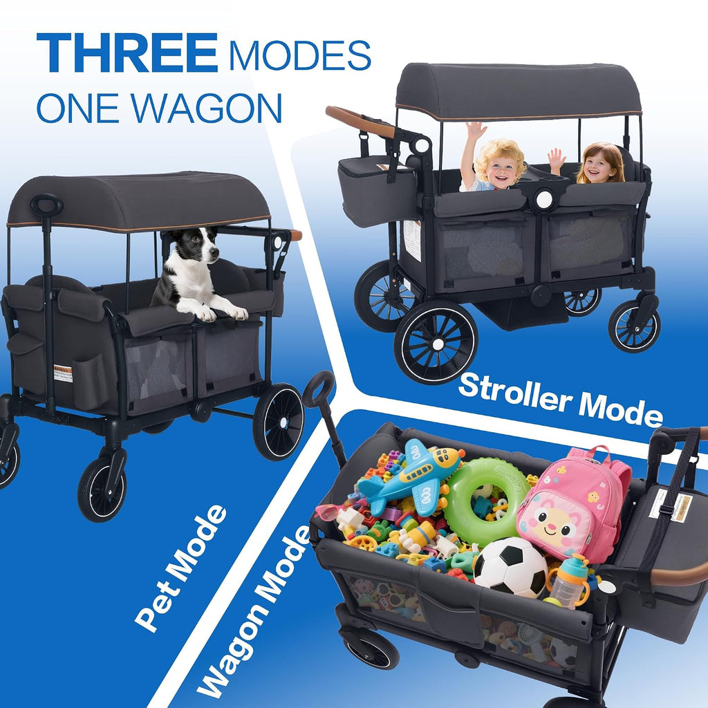 Foldable Wagon Stroller for 2 Kids,Push/Pull Handle Stroller Wagon