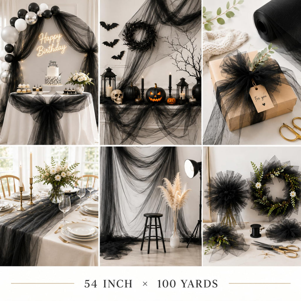 Tulle Fabric Rolls Bulk 54 Inch by 100 Yards (300 Ft), Black