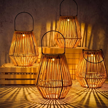 4 Pack Solar Lantern Outdoor Waterproof Rattan, Square