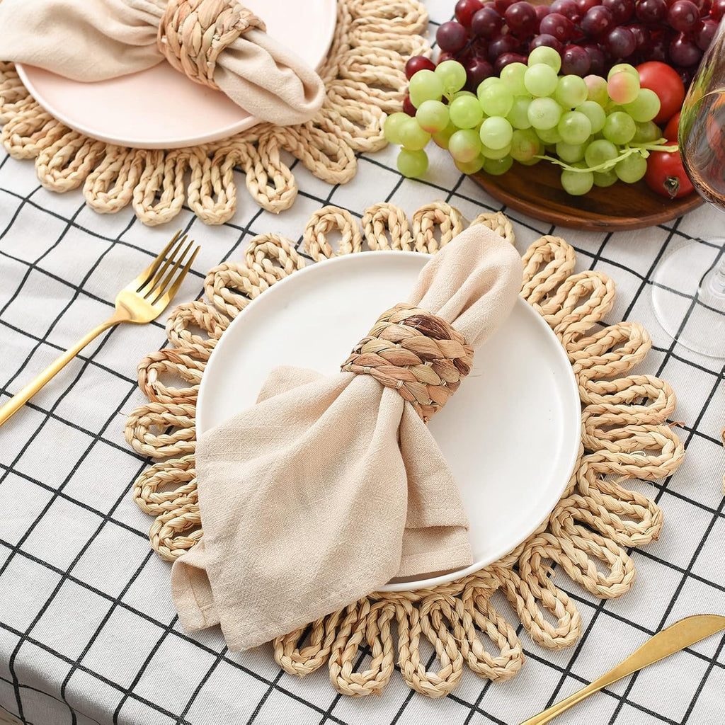 Rattan Woven Napkin Rings Natural Rustic Boho Napkin Ring - Set of 12